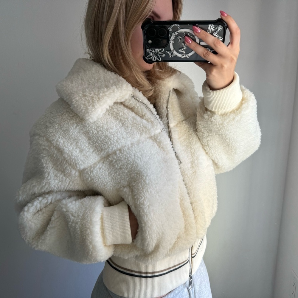 Hugo boss Cream teddy bear coat with zipper and pockets